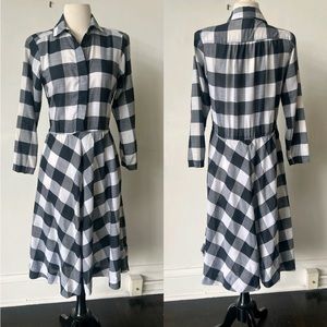 Vintage Buffalo Plaid Fit and Flare Midi Dress 1980s Black and White Plaid Dress